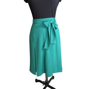 Ann Taylor Pleated Midi Skirt Womens 6 Green Excellent Tie Waist Office Wear
